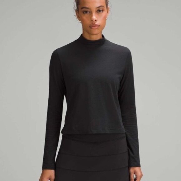 Lululemon Classic Fit Cotton-Linen Blend Mockneck Long-Sleeve T-Shirt Black - Picture 1 of 9